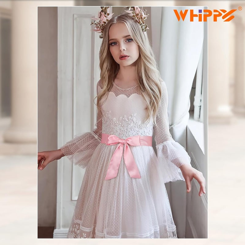 WHIPPY حزام ساش للفتيات فستان أطفال أحزمة خصر طويلة لحفلات الزفاف 2 بوصة واسعة - Image 3